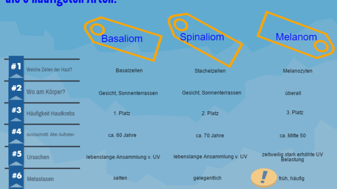 Infografik Hautkrebs: Basaliom, Spinaliom, Melanom