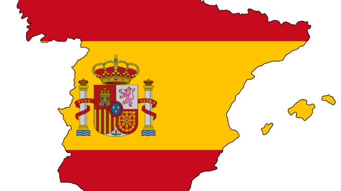 Spanische Landkarte eingefärbt in den Farben der Nationalflagge